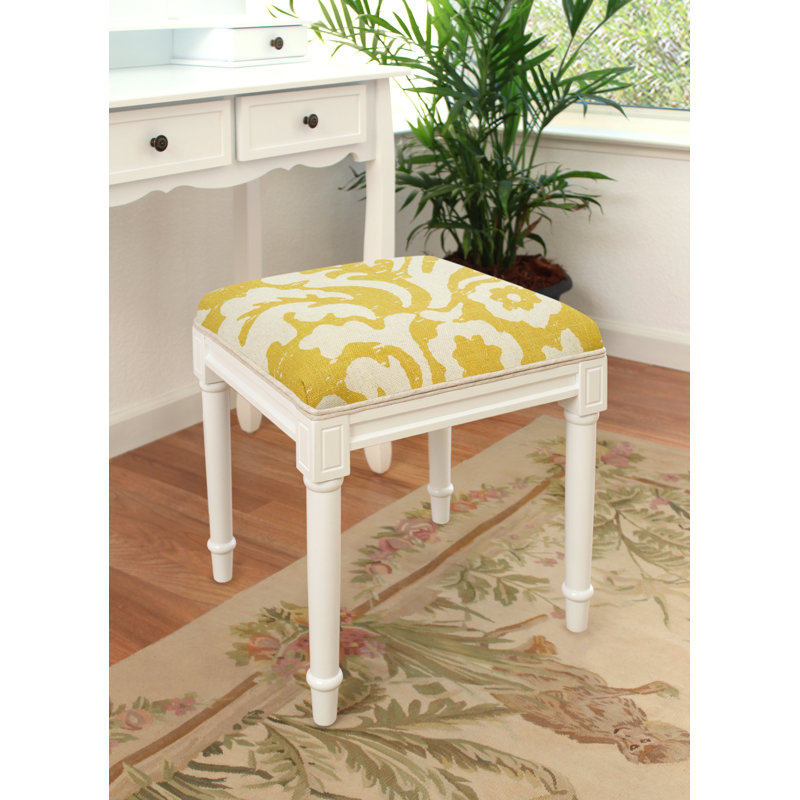 Solid Wood Accent Stool, White/Mustard