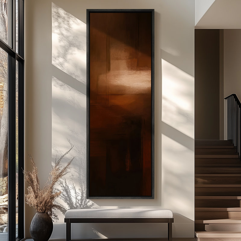 Toile abstraite encadrée, reproduction minimaliste brune neutre pour décoration murale moderne, H 60 po x l 20 po, Noir