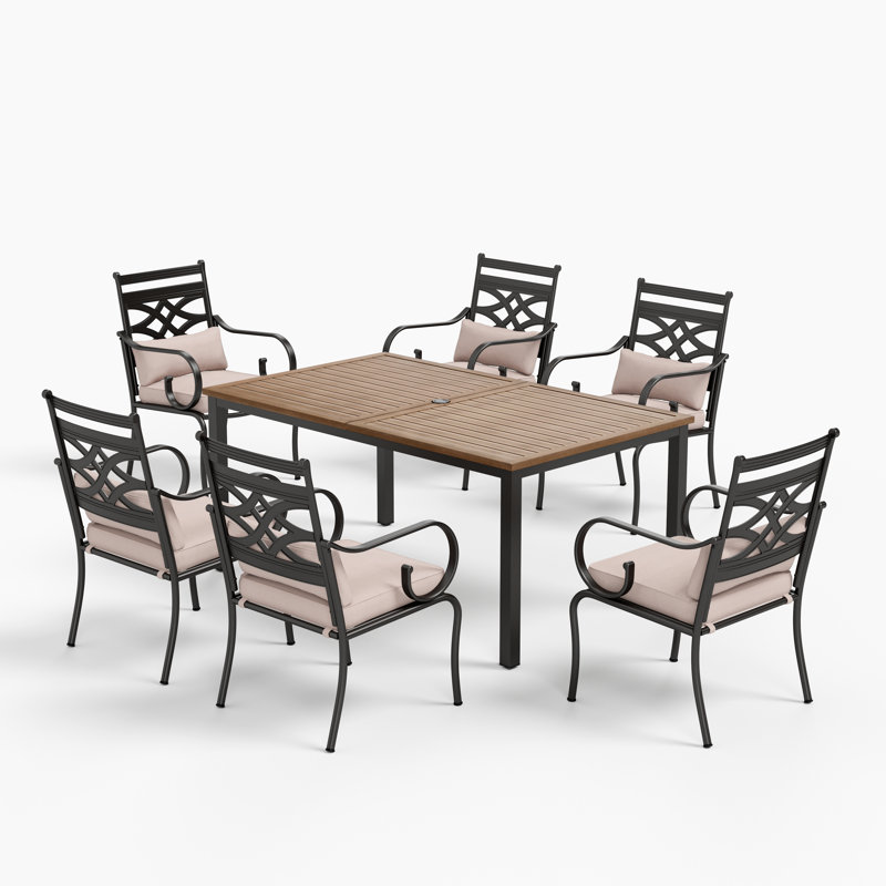 Ensemble de salle à manger rectangulaire pour 6 personnes 64 po de long avec coussins