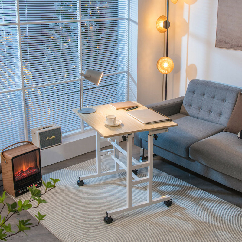 Linco Adjustable Metal Base Standing Desk, Beige/White