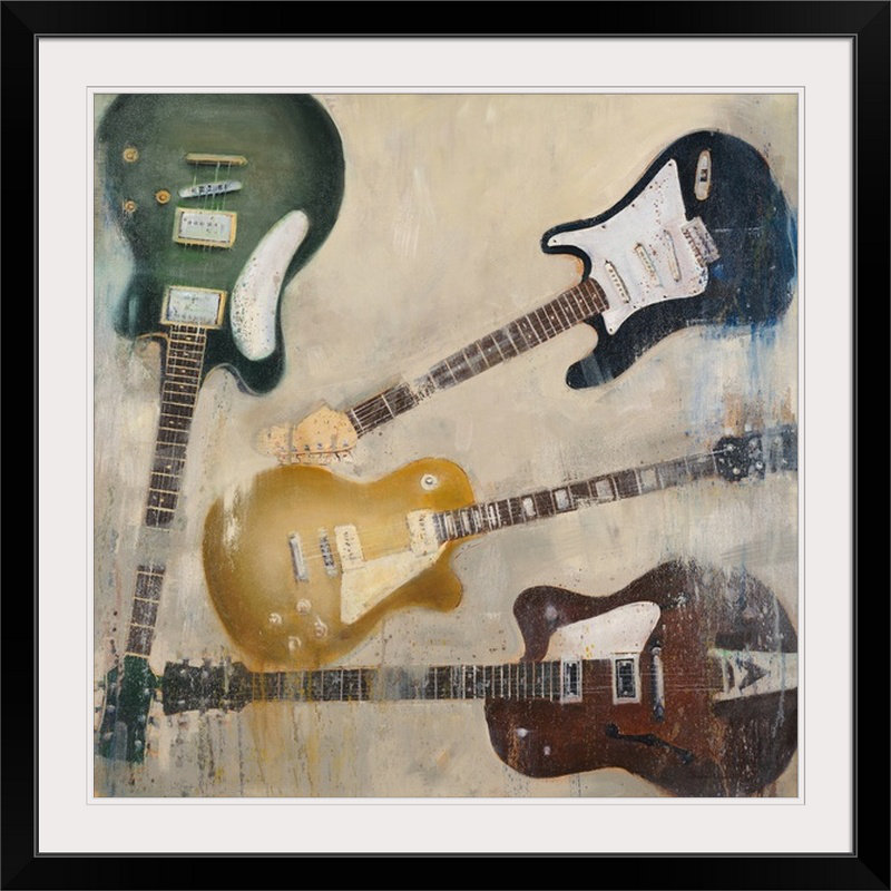 « ii » par joseph cates, reproduction d’art Guitars, H 28 x l 28 po x P 1 po, Cadre noir