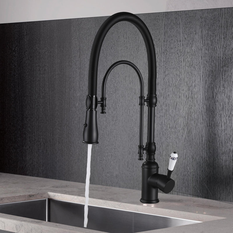 21.26"H Solid Brass Single Handle High Arc Swiveling Dual-Mode Pull-Down Sprayer Kitchen Faucet, Matte Black