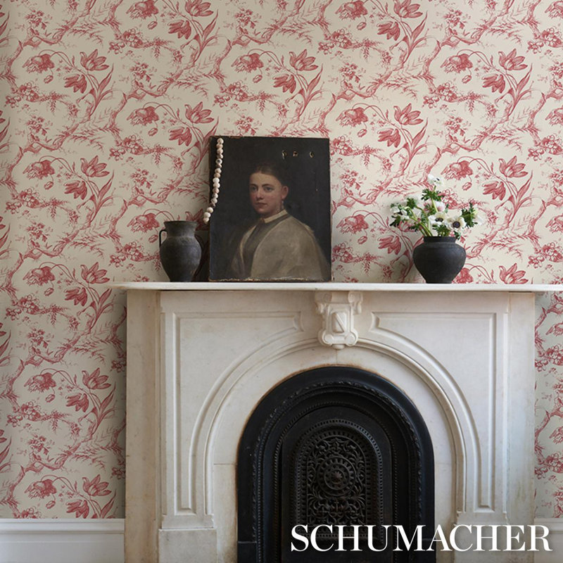 Toile De Fleurs Wallpaper, Rouge