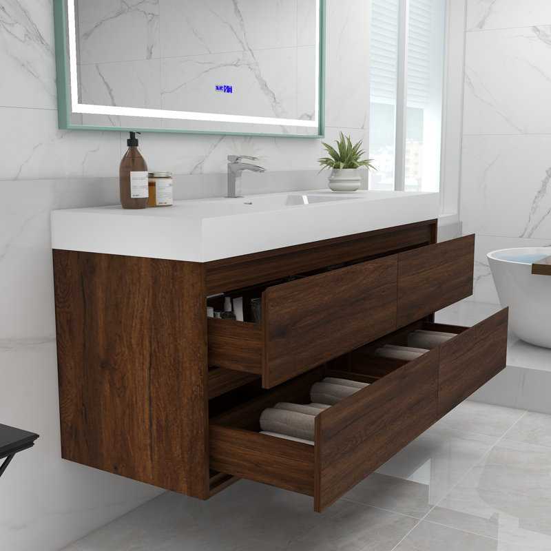 60'' Single Bathroom Vanity with Acrylic Top, Rosewood