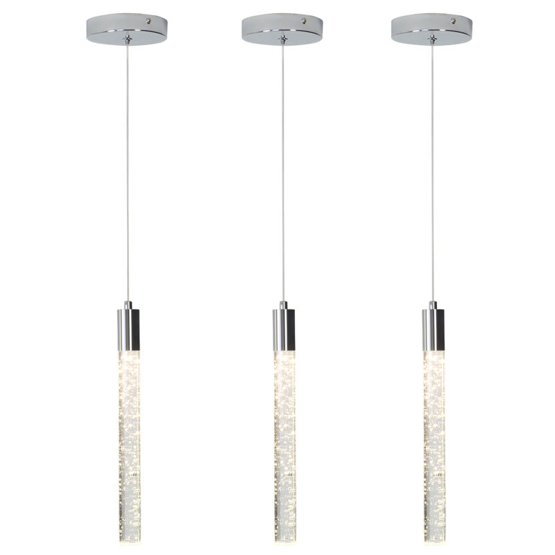 Solem 1-Light Modern Pendant Kitchen Island Crystal LED Light Cylinder Style, Silver