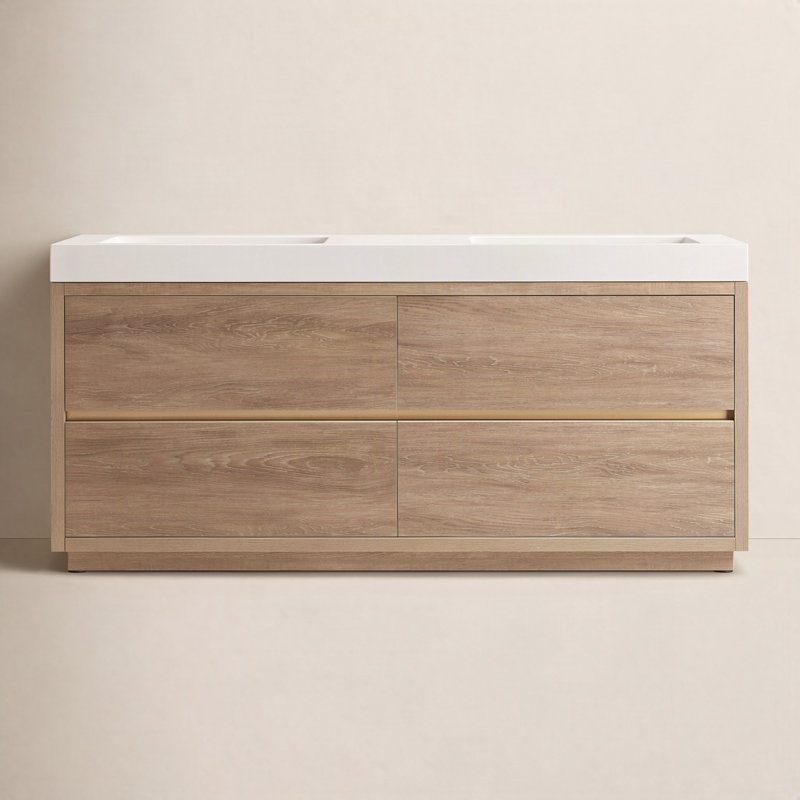 Beira 71.7'' Double Bathroom Vanity with Top, North American Oak, White