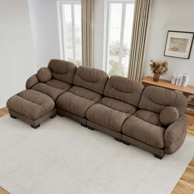 Canapé ergonomique modulaire en chenille plissée avec confort incurvé