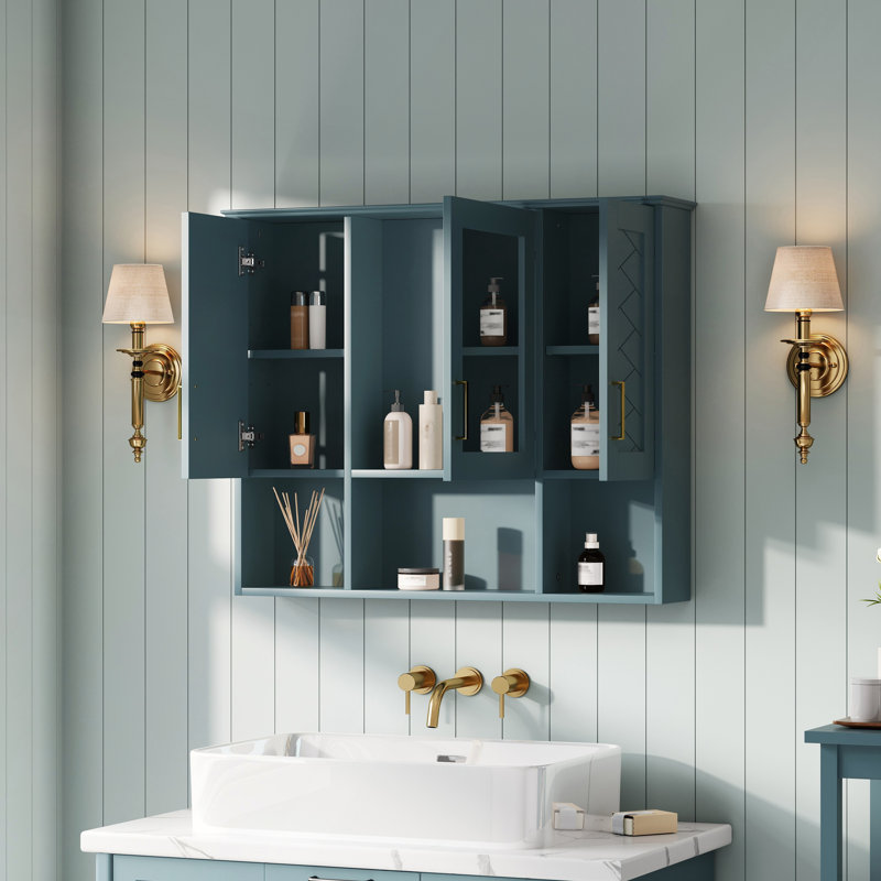 Armoire à pharmacie murale 35 po 2 en 1 avec tablettes réglables, portes à fermeture douce et miroir haute définition pour meuble-lavabo