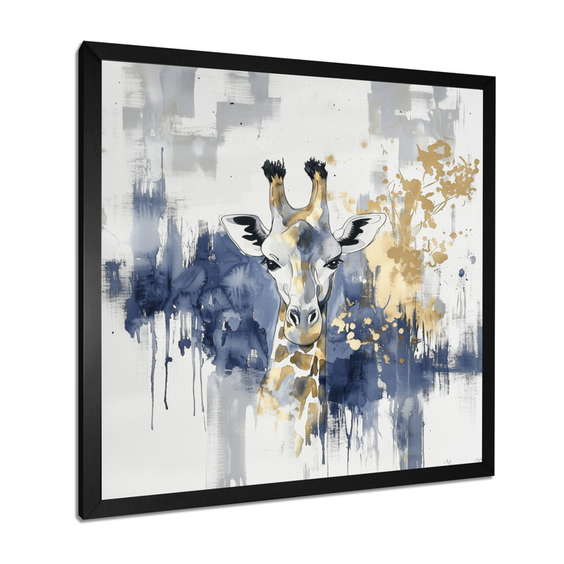 Girafe bleue et dorée II, Reproduction encadrée, Black, H 16 po x l 16 po