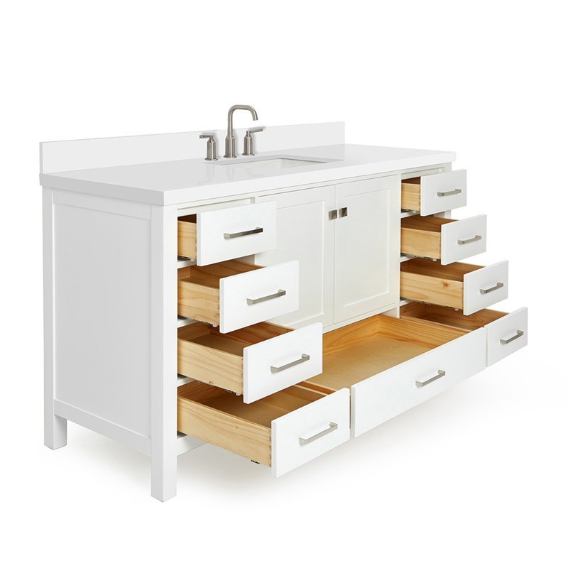Cambridge 61'' W Single Vanity, Satin Nickel, White