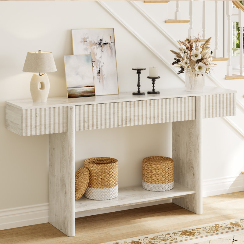 Console moderne en bois cannelé avec rangement, Blanc