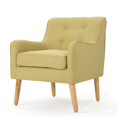 Tilo Accent Armchair, Modern Yellow Fabric, Splayed Birch Wood Legs