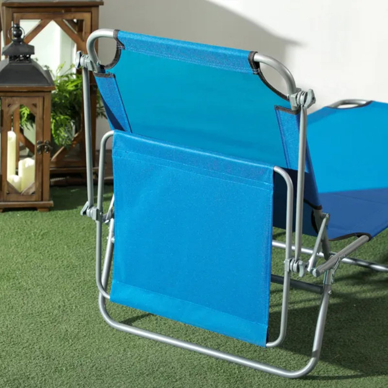 Chaise longue bleue pliante avec abat-jour réglable