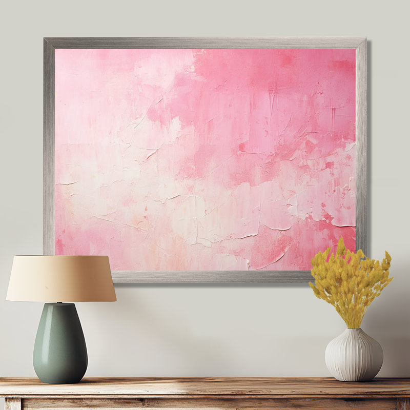 Or et rose, rivière abstraite minimale IV - Fuschia, art mural, Cadre simple argenté, H 24 po x l 32 po x P 1 po