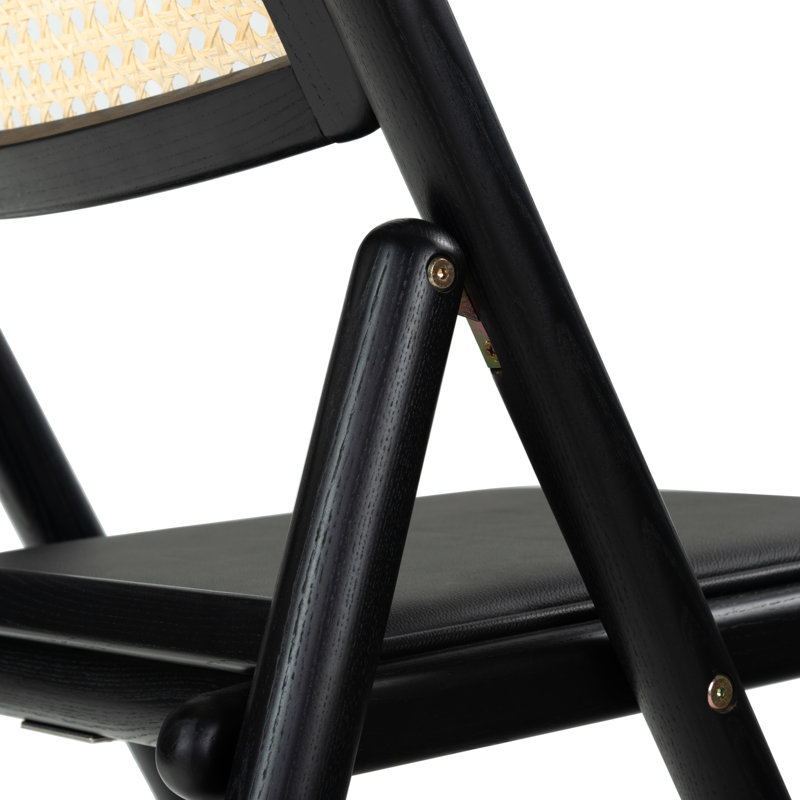 Shaylie Upholstered Seat Folding Dining Chair, Black/Natural