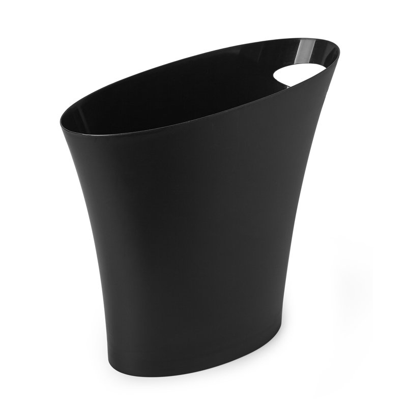 Slim Black Plastic Office Waste Basket with Handle