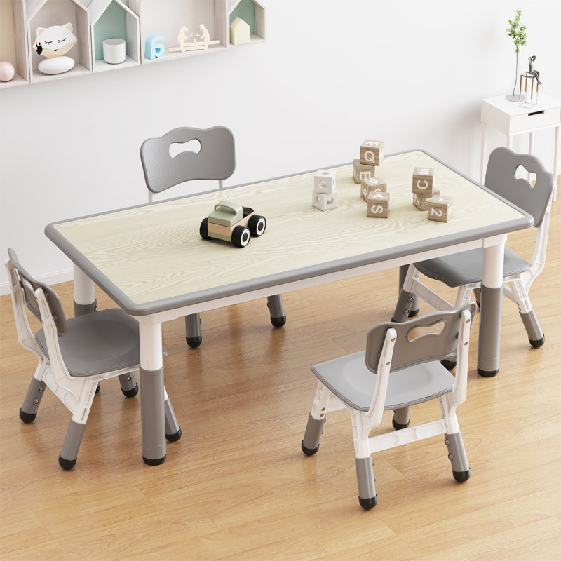 Ensemble de table et 4 chaises pour enfants avec bureau de style graffiti, table pour tout-petit à hauteur réglable et chaises pour lire, dessiner