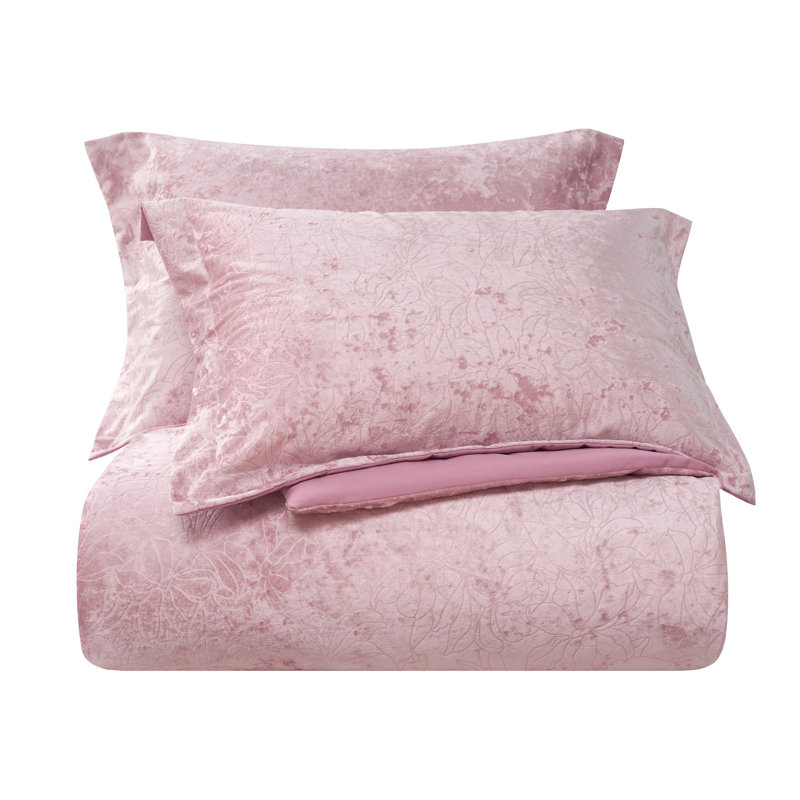 Design Studio Rochelle Outline Floral 2-3 Piece Crushed Velvet Comforter Set, Pink, King Comforter + 2 King Shams