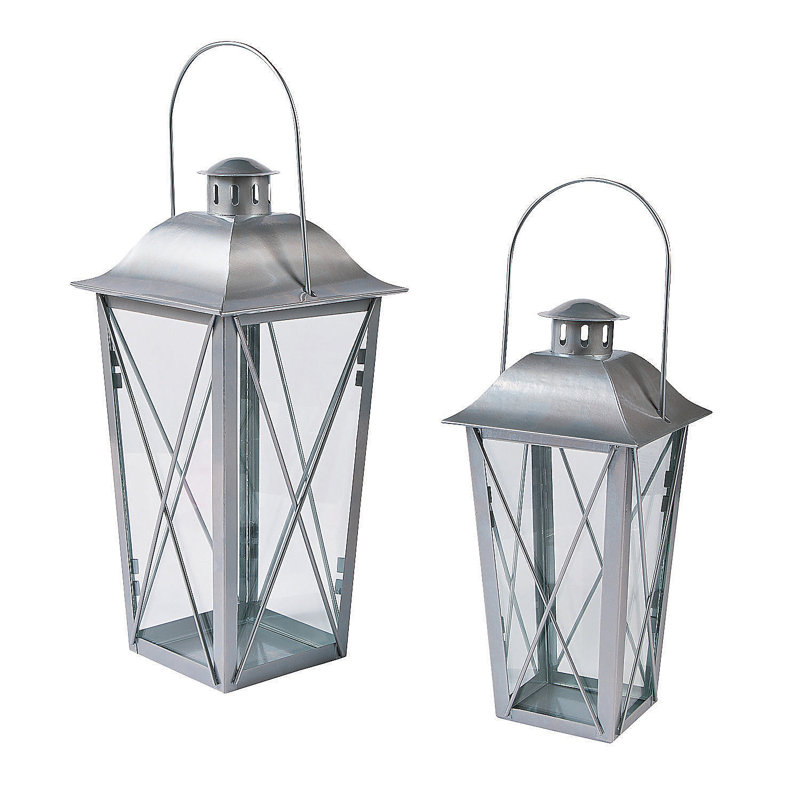 15.9'' H Metal Tabletop Lantern, Silver