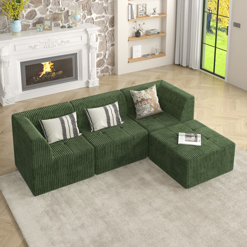 Canapé modulaire Boneless L, Velours côtelé vert