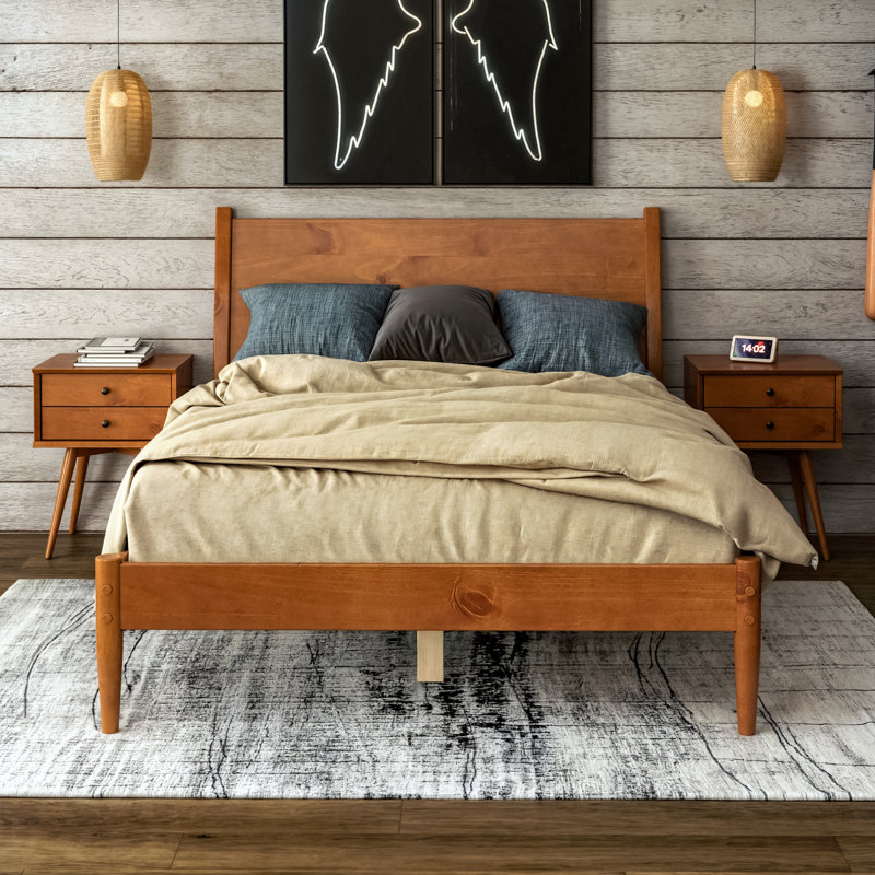 Lit plateforme en bois massif Ashlie, Castanho, Double