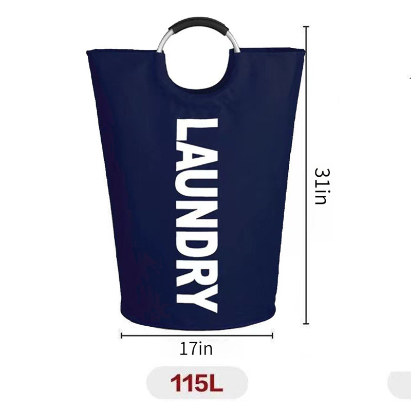 Panier à linge 115 L tissu pliable avec poignée noir, Bleu marine