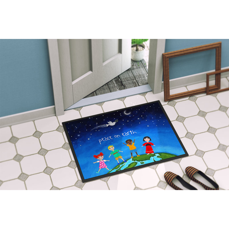 Tapis d'extérieur antidérapant Tolono Peace on Earth, H 0,25 po x l 27 po x P 18 po