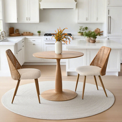 Ensemble de table de salle à manger pour 2 personnes avec table ronde de 34,5 po et 2 fauteuils bouclés rembourrés