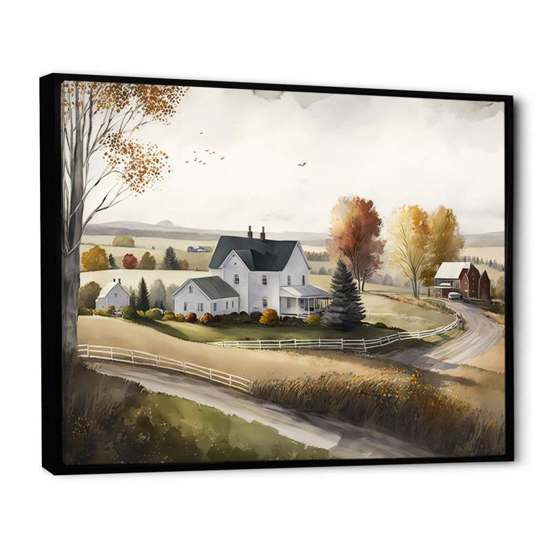 «Path To The Barn I», art mural grand paysage de grange, H 12 po x l 20 po x P 1 po, Cadre flottant noir
