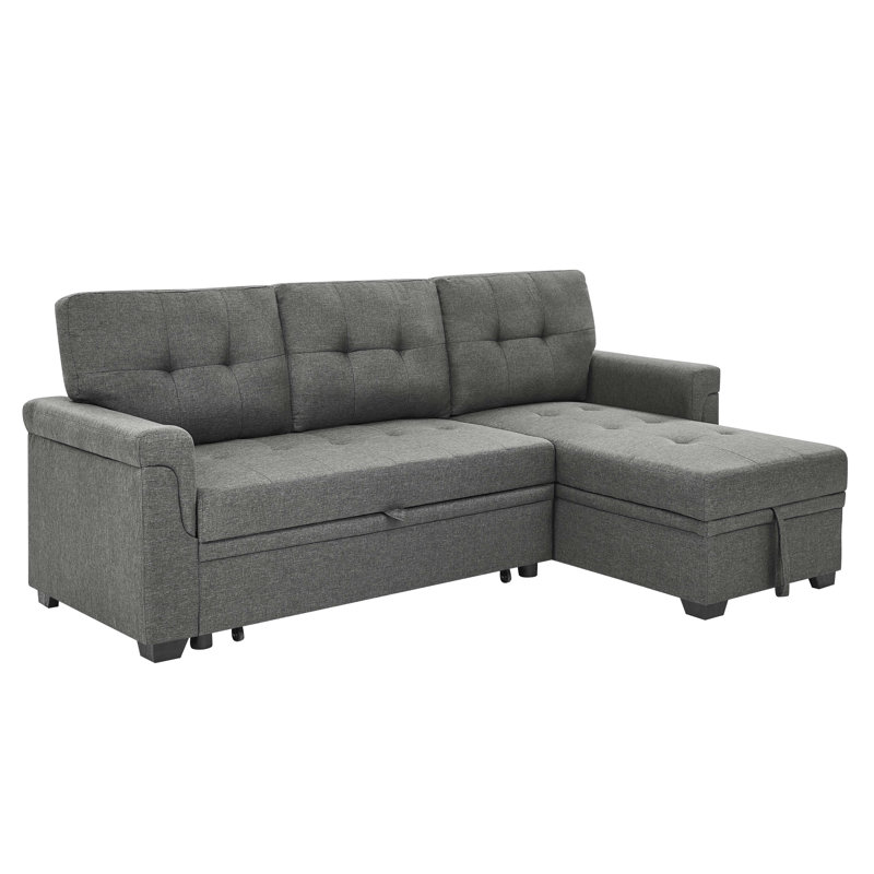 86'' Upholstered 3 - Seat Gray Pull Out Bed, Reversible L/R, Featuring Jumbo Stitch And Accent For Family Hangouts , Socializing