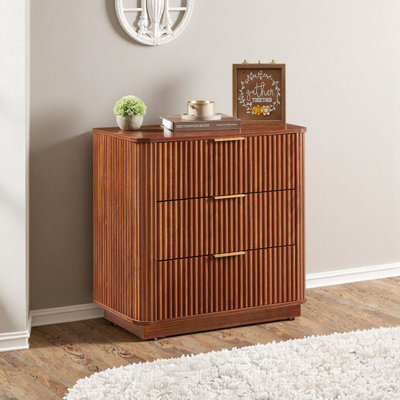 27.6" Wave-Textured 3-Drawer Dresser/Nightstand with Curved Design