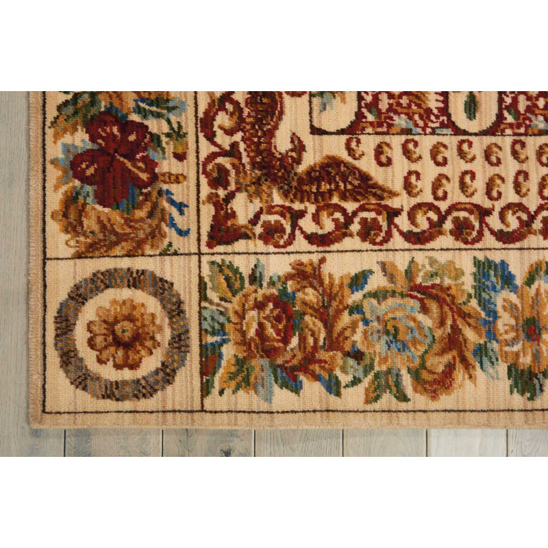 Tapis crème/cramoisi en laine Addie, Rectangle 5 pi 6 po x 8 pi