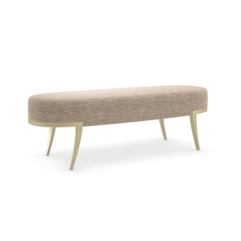 Oval Beige Upholstered Bench with Gold Metal Legs