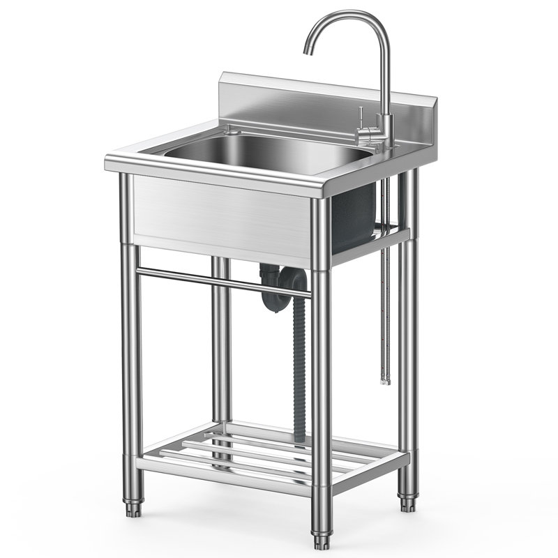 22" Freestanding Single Bowl 304 Stainless Steel Utility Sink, Stand‑Alone Heavy‑Duty Multi‑Purpose Laundry Tub, Commercial‑Style Sink for Kitchen, Laundry Room, Workshop, Garage, Farmhouse, Pet Care