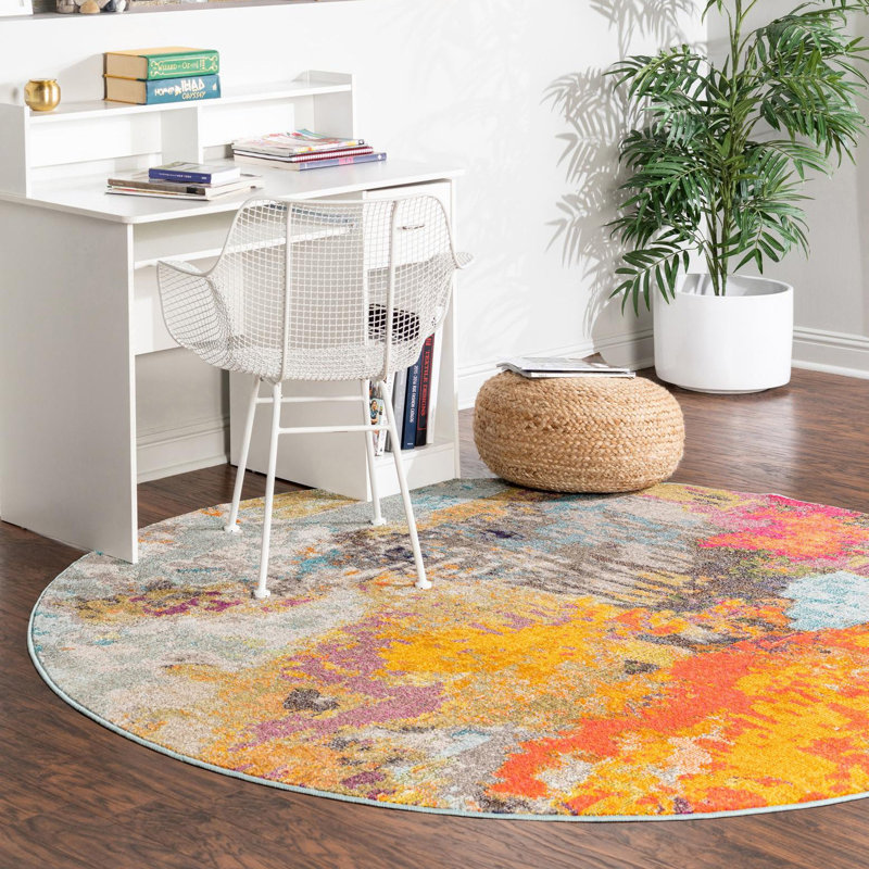 Washable Abstract Indoor Rug, Round 3'3"