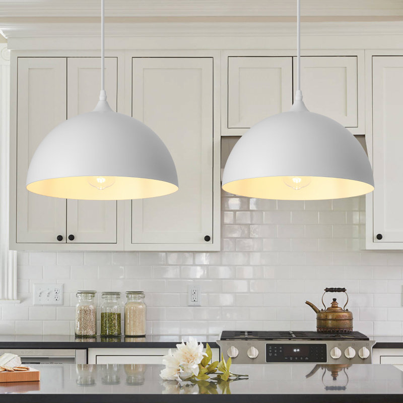 Modern Pendant Light 11.8inches 2 Packs,White Hanging Light Fixtures for Kitchen,Dome Pendant Light,Ceiling Light Fixtures for Restaurant Room Aisle 