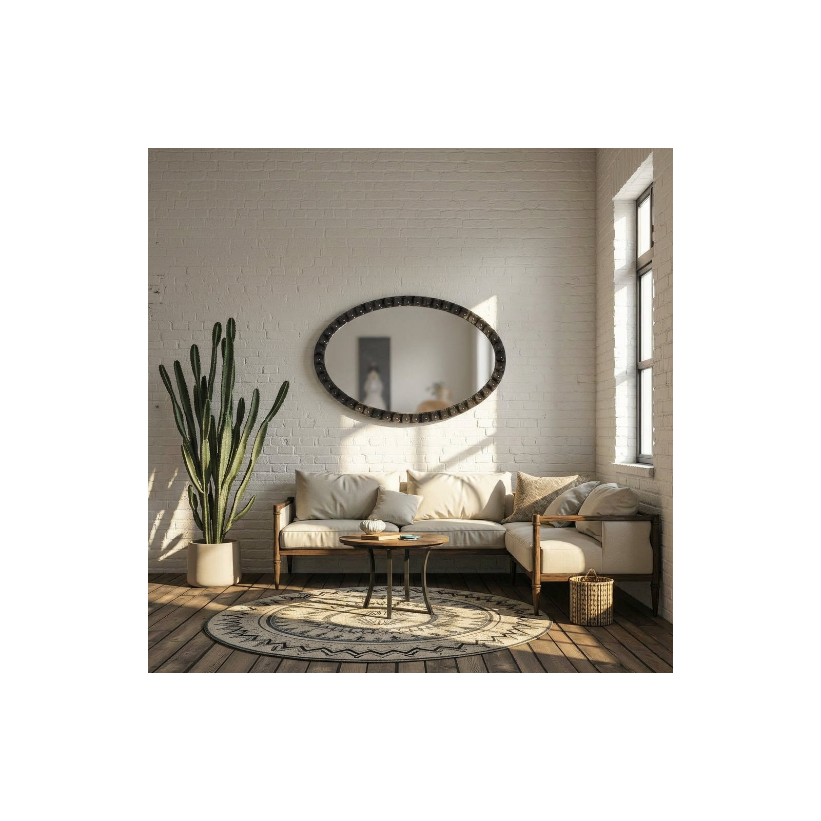 Varsha Oval Glossy Navy Mirror, Black