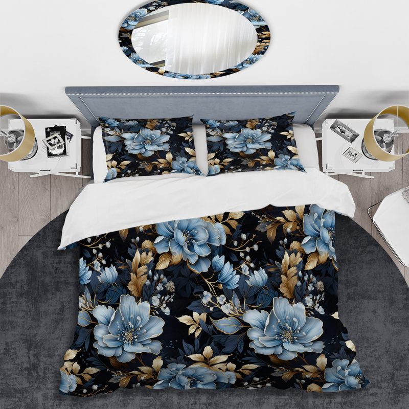 Literie Ephemeral Noir Moody, Housse de couette pour grand lit et 2 taies décor