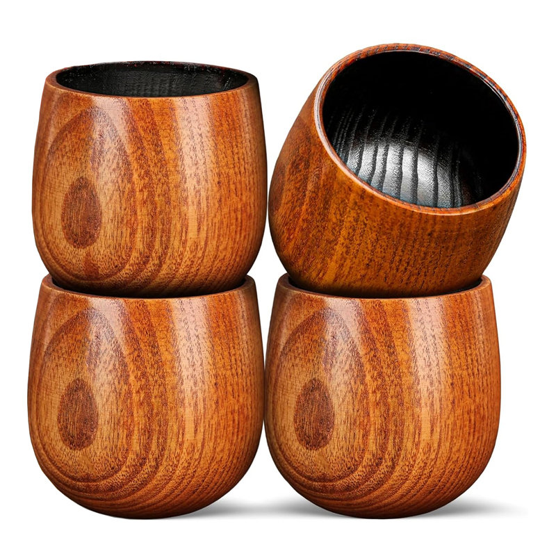 4 Pcs Charred Wooden Whiskey Glasses