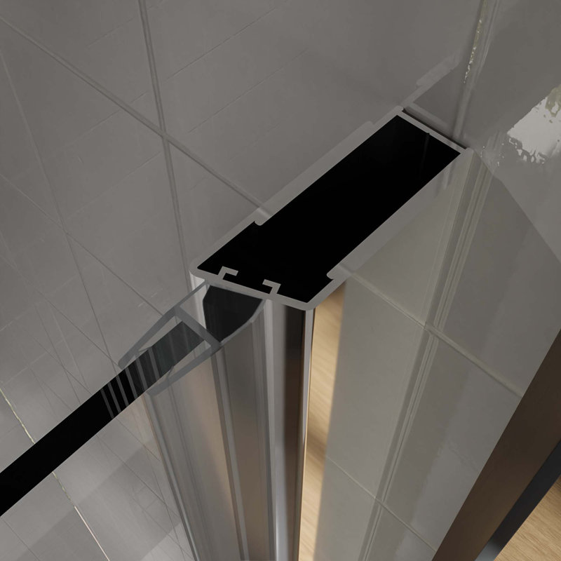 Porte de douche pivotante semi-sans cadre en chrome avec verre transparent