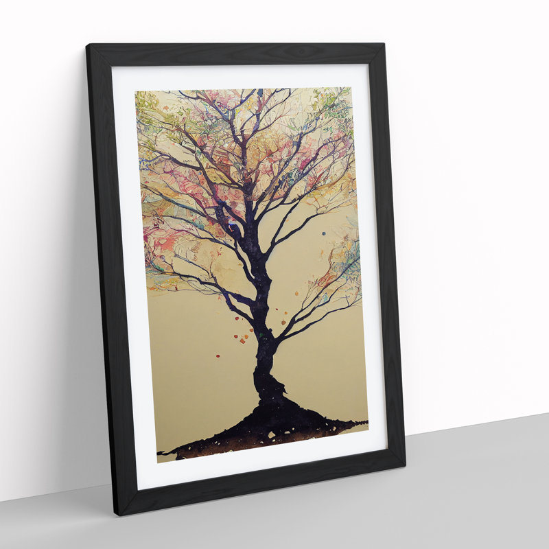 Pastel Tree - Wall Art, Black Framed, 48cm H x 36cm W, White