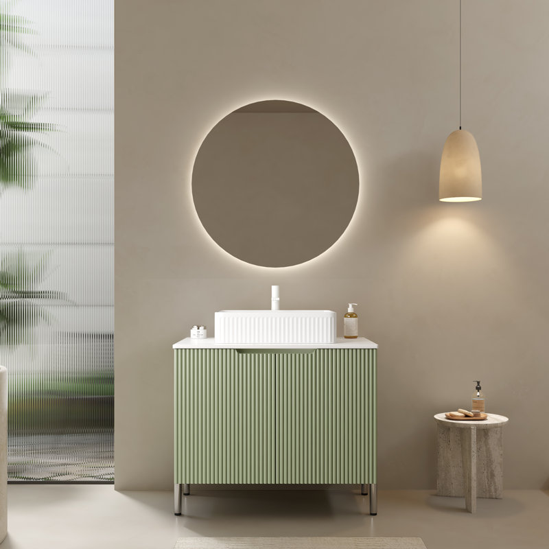 Gustau Freestanding Vanity, Green, White Rectangle