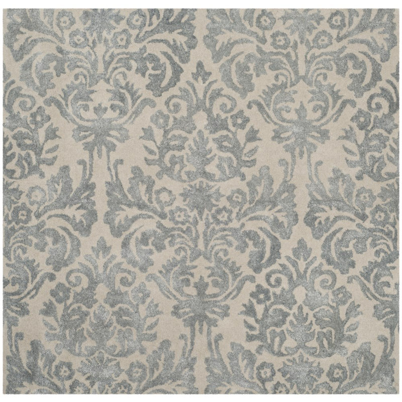 Domingues Hand Tufted Wool/Viscose/Cotton Rug in Ivory/Silver, Square 5'
