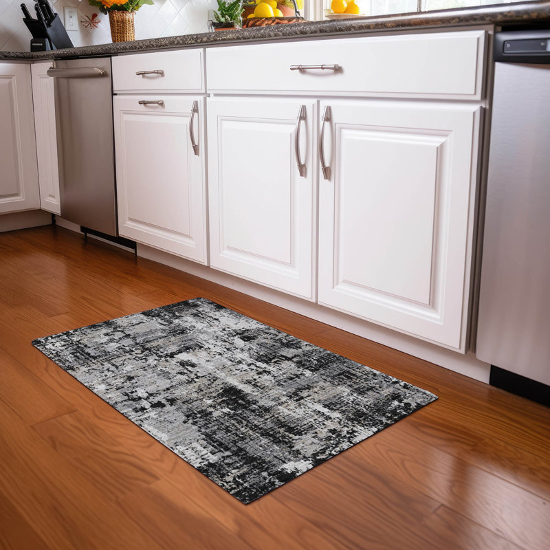 Black and White Abstract Washable Synthetic Rug 20" x 30"