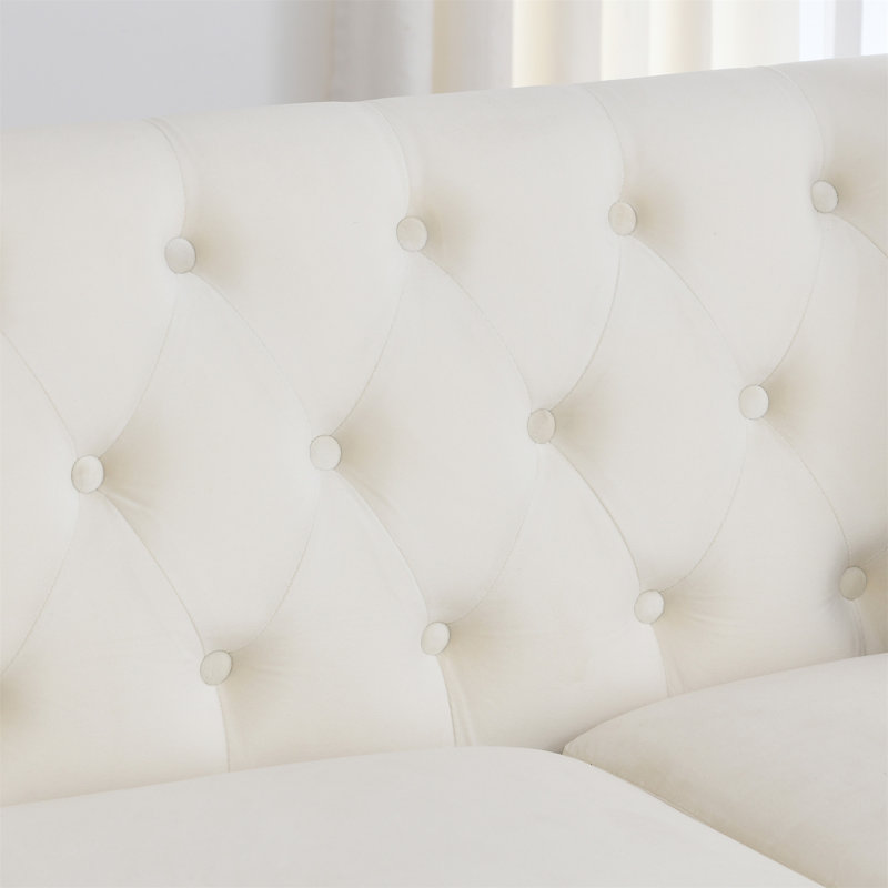 Canapé Chesterfield moderne de 77 pouces en velours, Beige