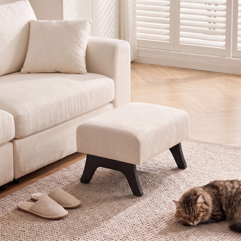 Pouf Langner 24 po en bois massif rembourré, Beige