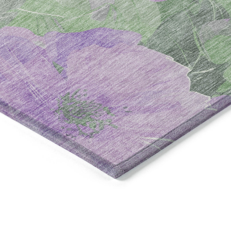 Lavender Floral Synthetic Washable Rectangular Rug 20" x 30"