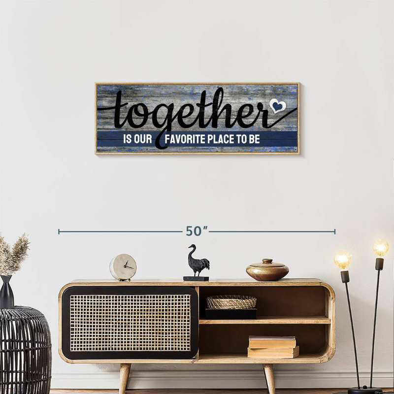 Together Quote Wall Sign, Floating Frame Natural Wood, 37" X 13"