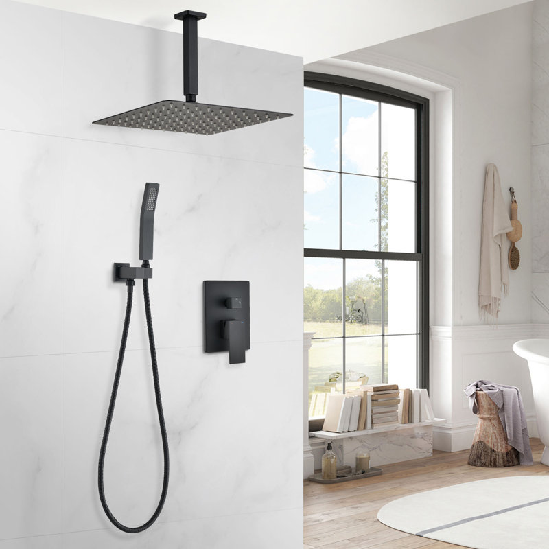 16" Complete Shower System with Rough-in Valve, Matte Black