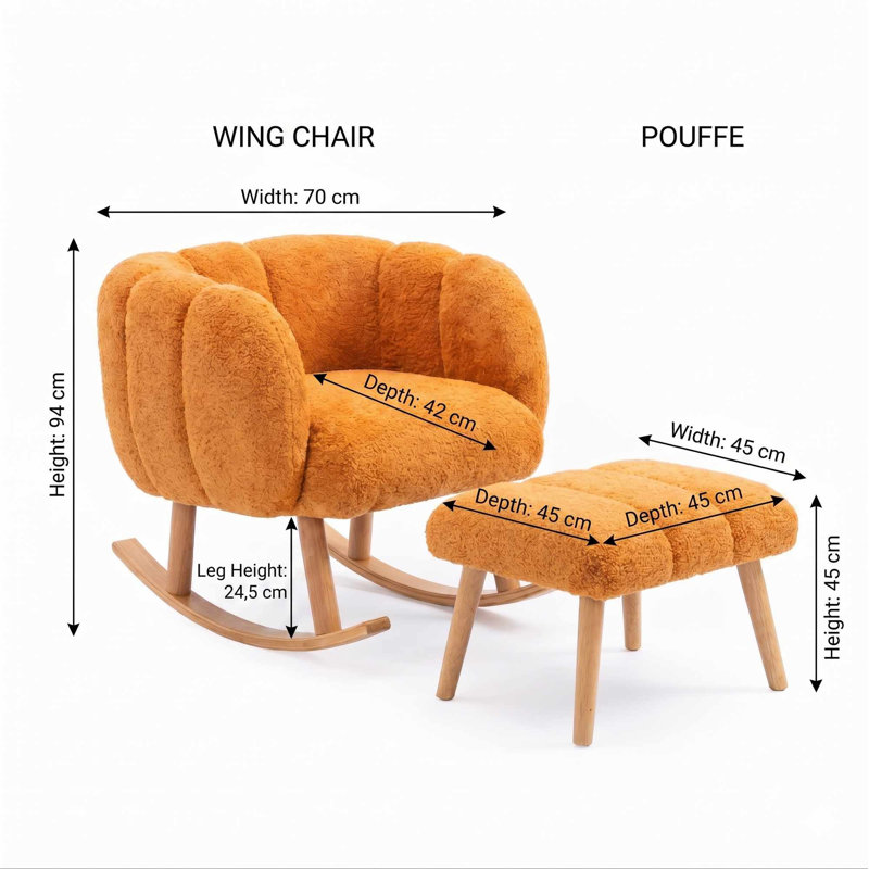 Ensemble de fauteuil à oreilles et pouf (2 pièces), Orange Polyester Blend